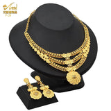 Indian Gold Colour Jewelry Sets Wedding Nigerian Necklace and Earrings 24K Gold Plated Jewellery Bridal Dubai Luxury Party Gifts