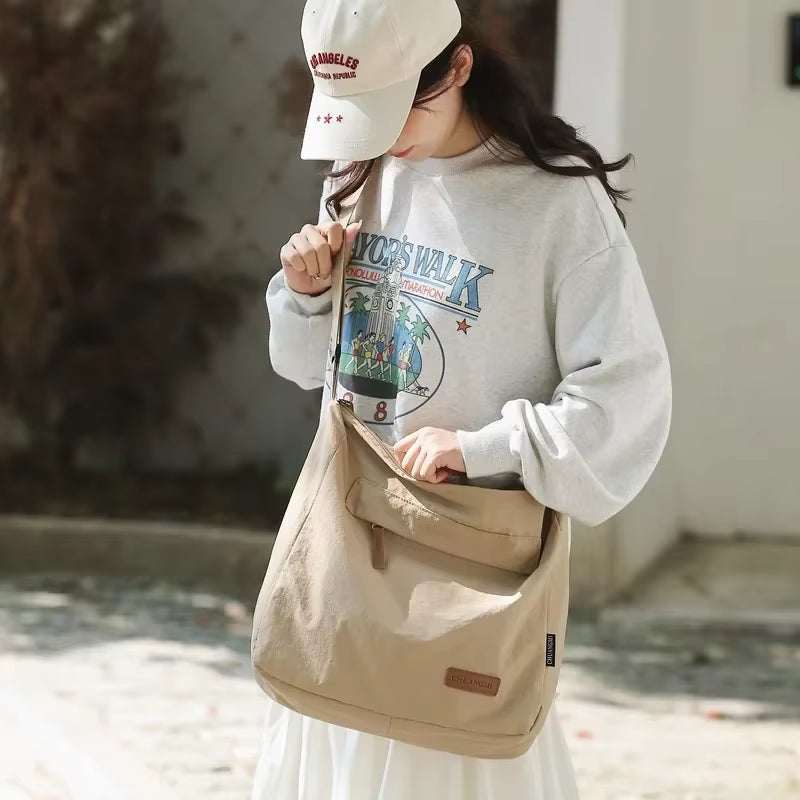 Japanese unisex shoulder bag in beige canvas with casual design