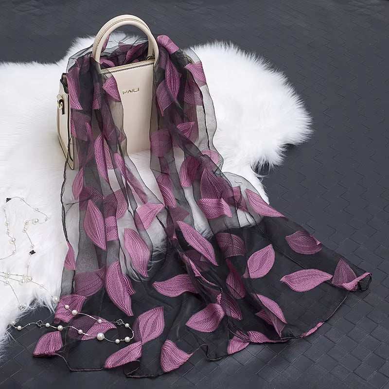 2023 Hot Sale Silk Scarf Womens Summer Breeze Lightweight Sheer Wrap and Shawls Bandana Beach Organza Gauze Lace Hollow Scarf