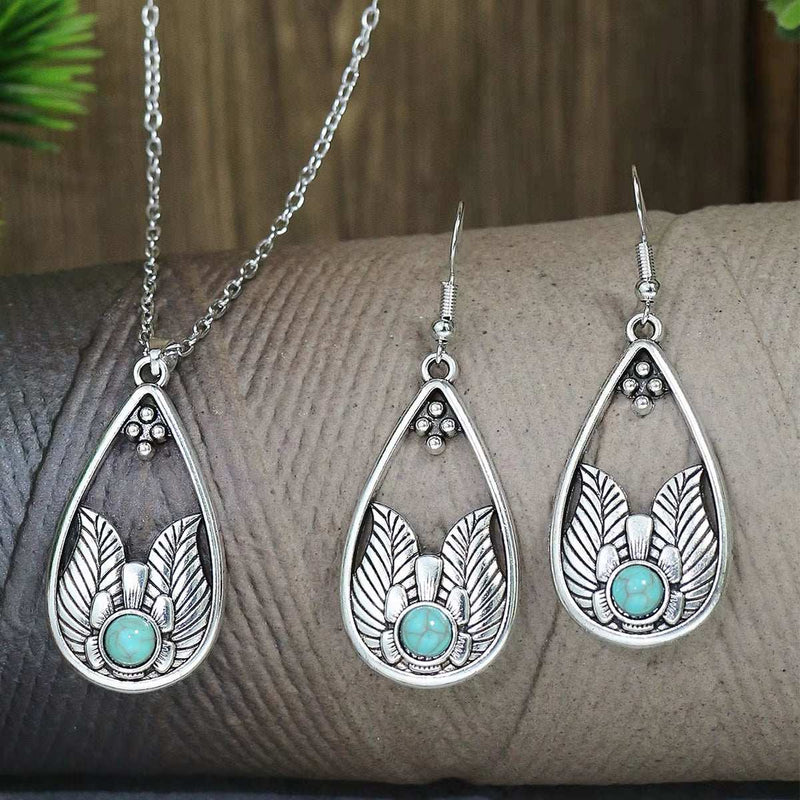 Vintage Blue European American Necklace Earrings Jewelry Sets Crystal Jewellery Sets for Women Stone Necklaces & Pendants Gift