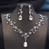 Silver plated rhinestone water drop necklace and earrings bridal jewelry set