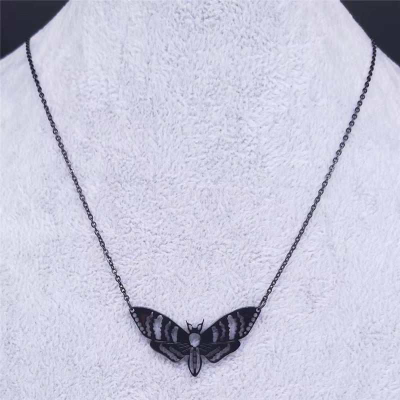 2024 Gothic Moth Stainless Steel Necklaces Pendants Women/Men Black Color Chain Necklace Jewelry Colgantes Mujer Moda N3094S03