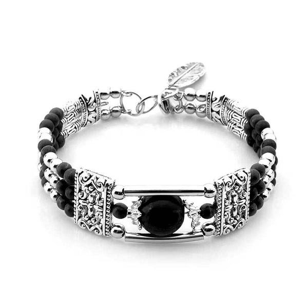 Vintage Natural Stone Bohemian Bracelet for Women Handmade Jewelry Blue round Beads Carved Boho Bracelets Bangles Femme Pulseras