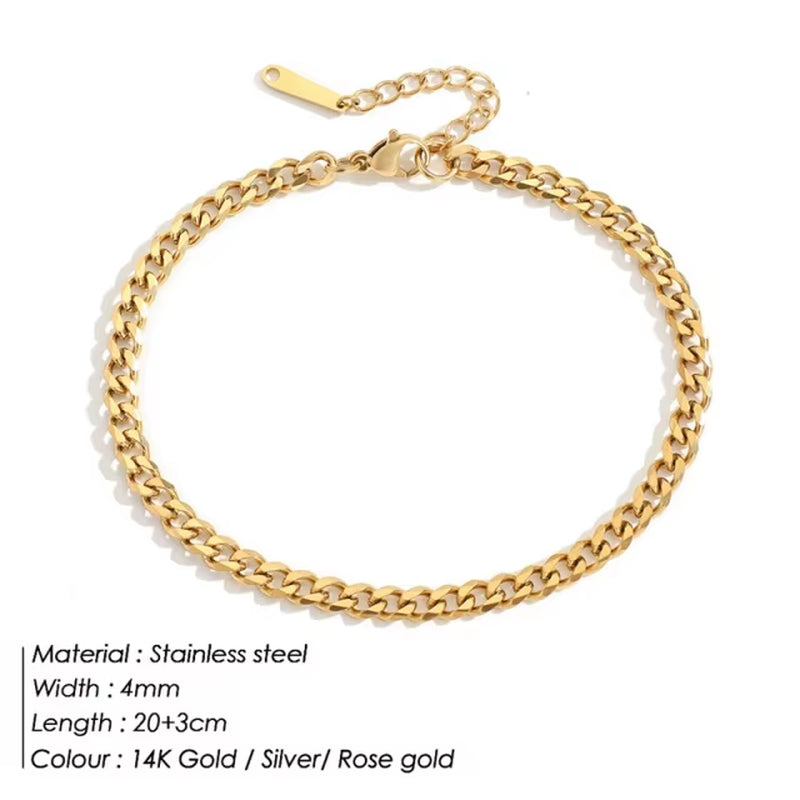 14K gold 316L stainless steel anklet with 4mm width and 20+3cm length by JUJIE