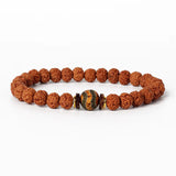 Royal Green Tiger Eye Vajra bead bracelet with natural Rudraksha beads for meditation and prayer