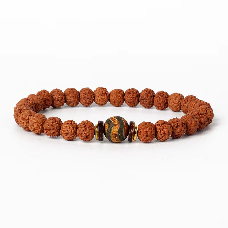 Royal Green Tiger Eye Vajra bead bracelet with natural Rudraksha beads for meditation and prayer