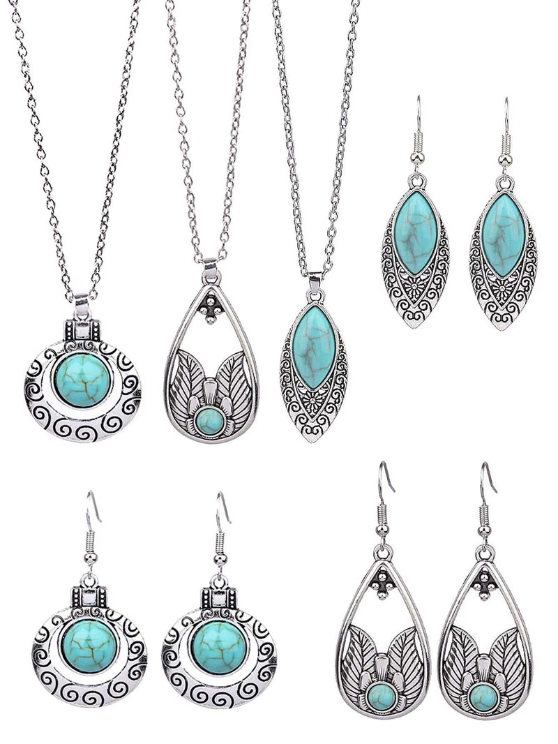 Vintage Blue European American Necklace Earrings Jewelry Sets Crystal Jewellery Sets for Women Stone Necklaces & Pendants Gift