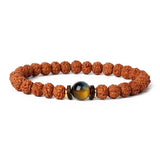 Royal Green Tiger Eye Vajra Rudraksha meditation beaded bracelet with natural 5 Mukhi Rudraksha beads