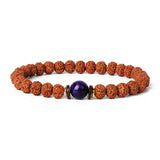 Royal Green Tiger Eye Vajra bracelet with natural Rudraksha beads and central blue tiger eye stone