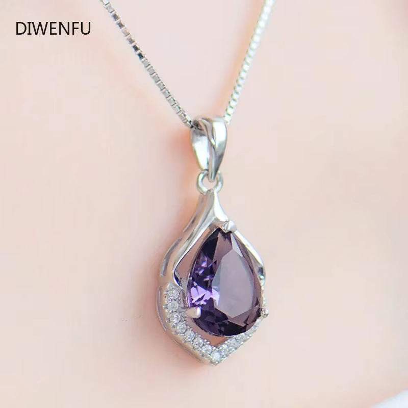 Natural Amethyst Necklace S925 Silver Necklace Female Pendants Clavicle Chain Accessories Peridot Gemstone Bizuteria Jewelry Pendants
